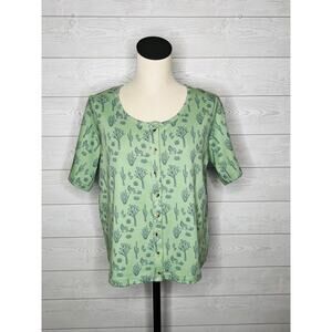 Kate Quinn "Desert Landscape" sage green organic cotton short sleeve top Size XL